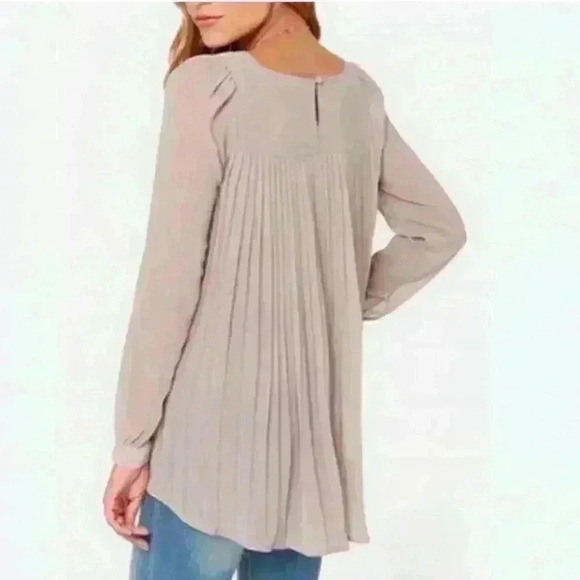 Zanzea Pleated Blush Mauve Crewneck Long Sleeve Lightweight Blouse Size 4 - Picture 1 of 8